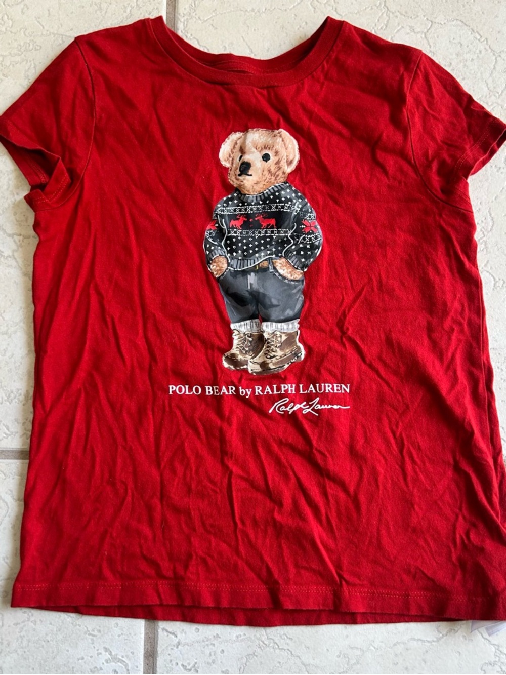 Red Polo Bear By Ralph Lauren Kids Short Sleeve Shirt Size M 8-10